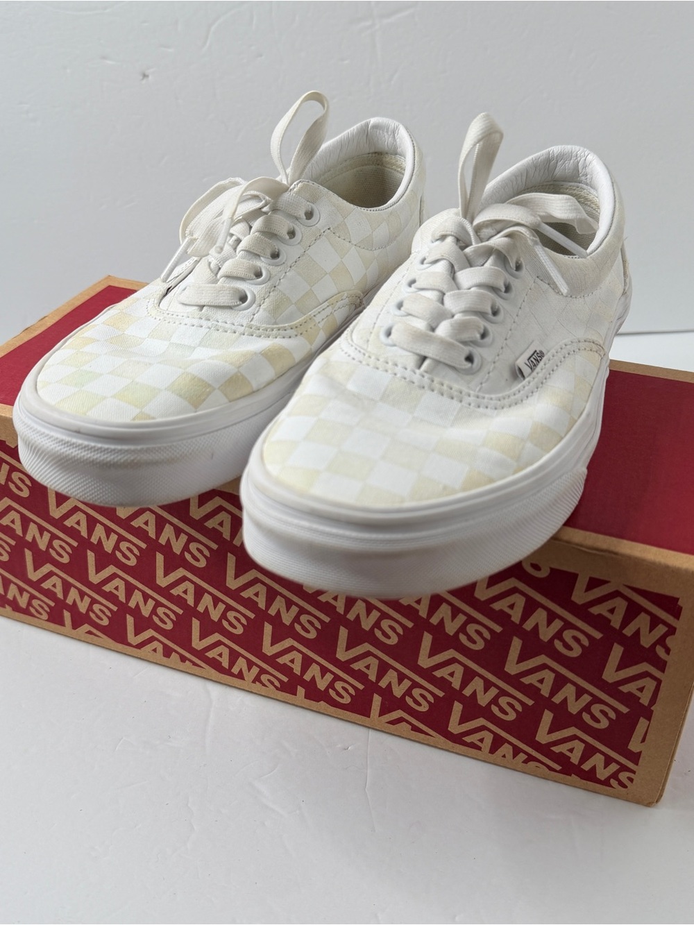 Vans Authentics Era White & Cream Checkerboard Sneakers 6.5M 8W